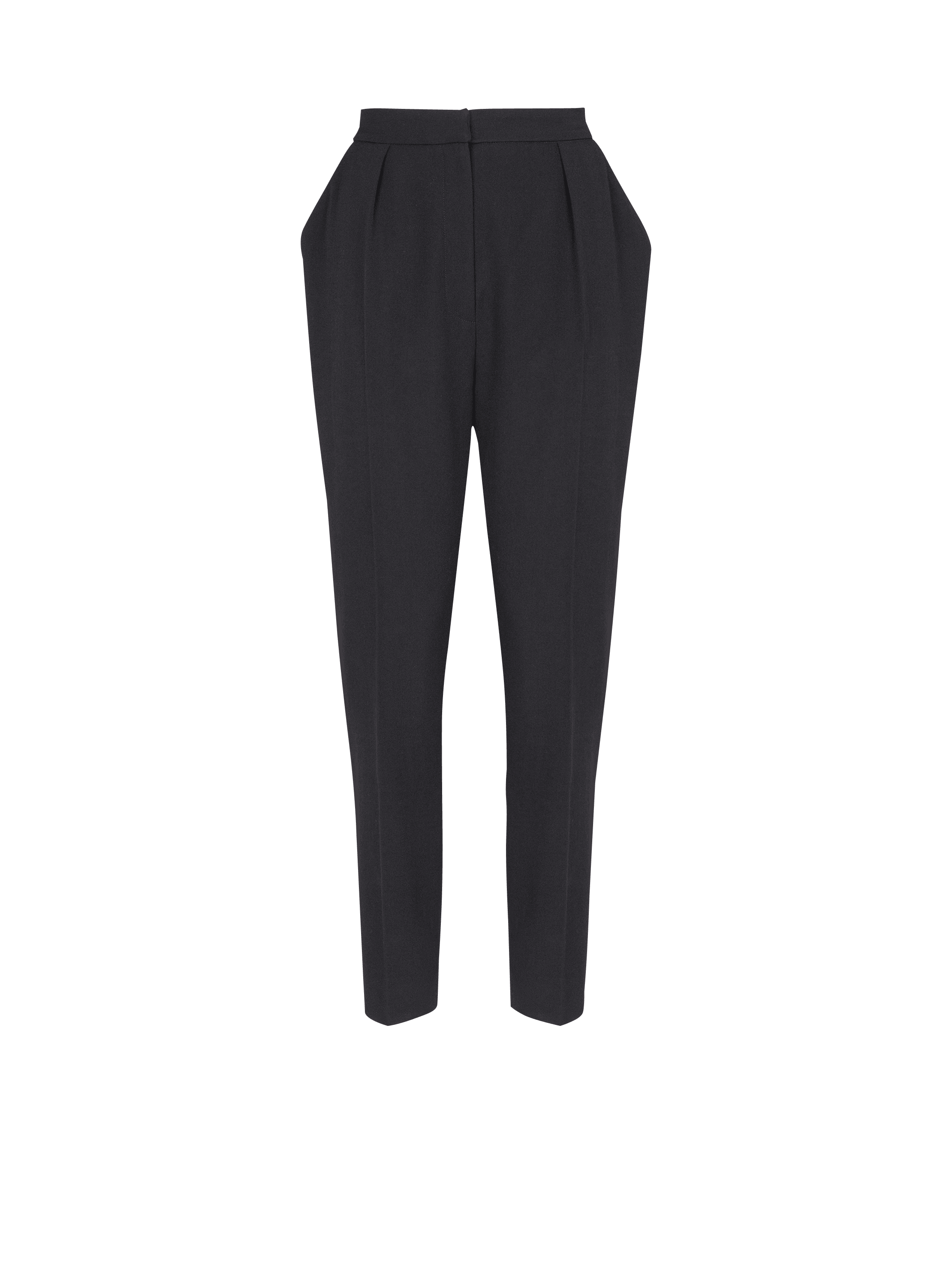 High-waisted grain de poudre trousers, black, hi-res